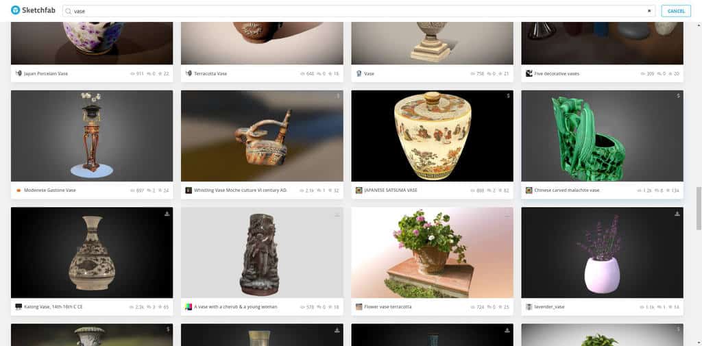 素材サイトのSketchfabで3Dモデルを用意する画面。