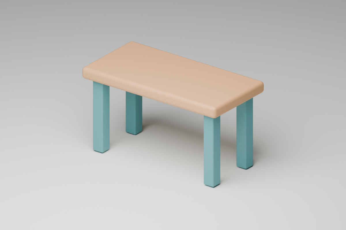 Blenderで作った座面と4本脚のスツール。斜め上から見た完成例。
