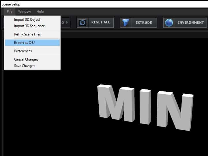 Export as OBJメニュー