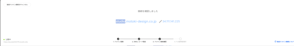 DNS反映後にStudioで接続確認を行った際の画面。