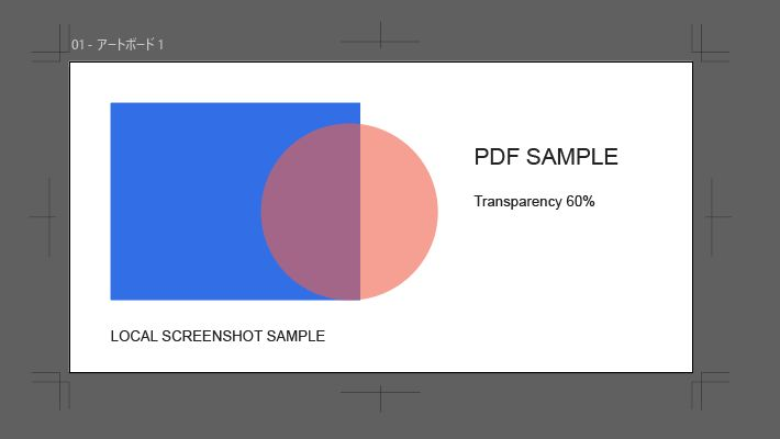 Illustratorでサンプルの周囲にトリムマークを作成した結果
