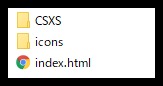 旧TESTパネルのCSXS、icons、index.htmlの構成。