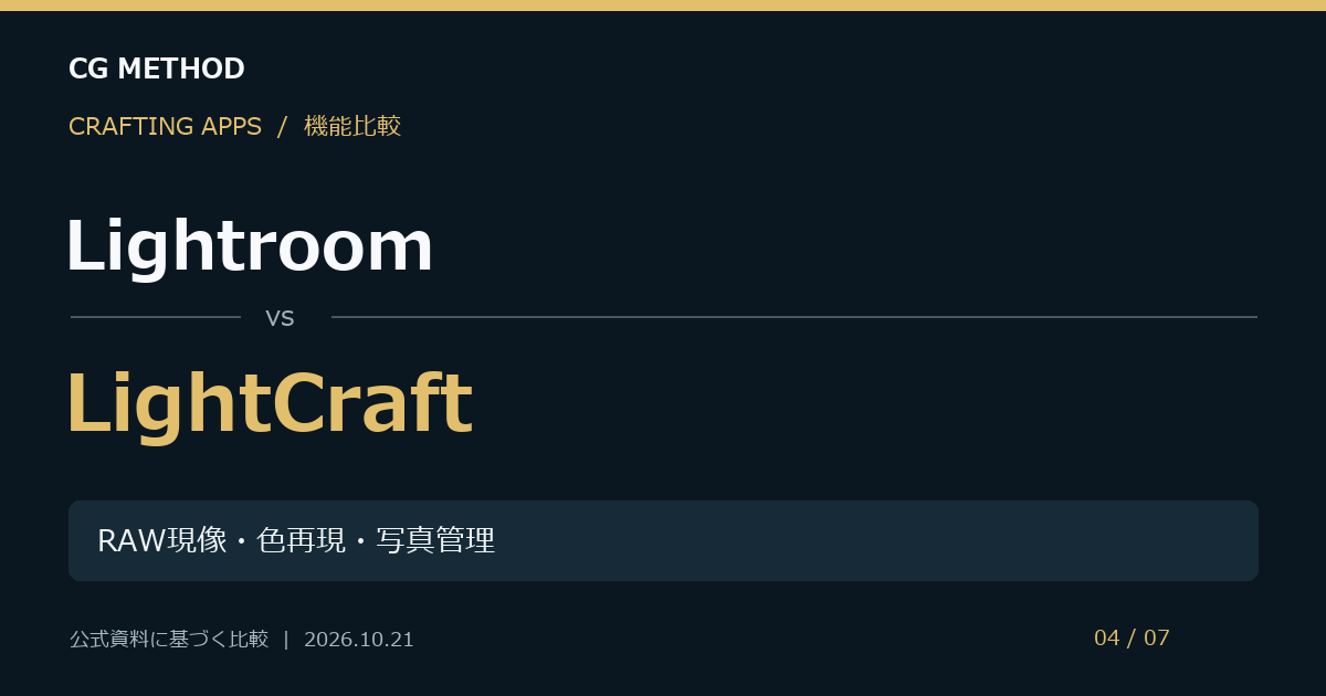 Lightroom／ClassicとLightCraftの機能比較。RAW現像・色再現・写真管理