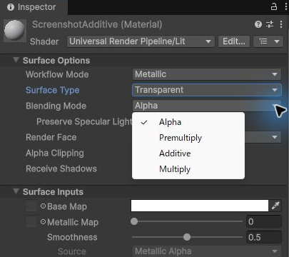 Unity URP LitマテリアルのAlpha・Additiveなどのブレンド選択肢