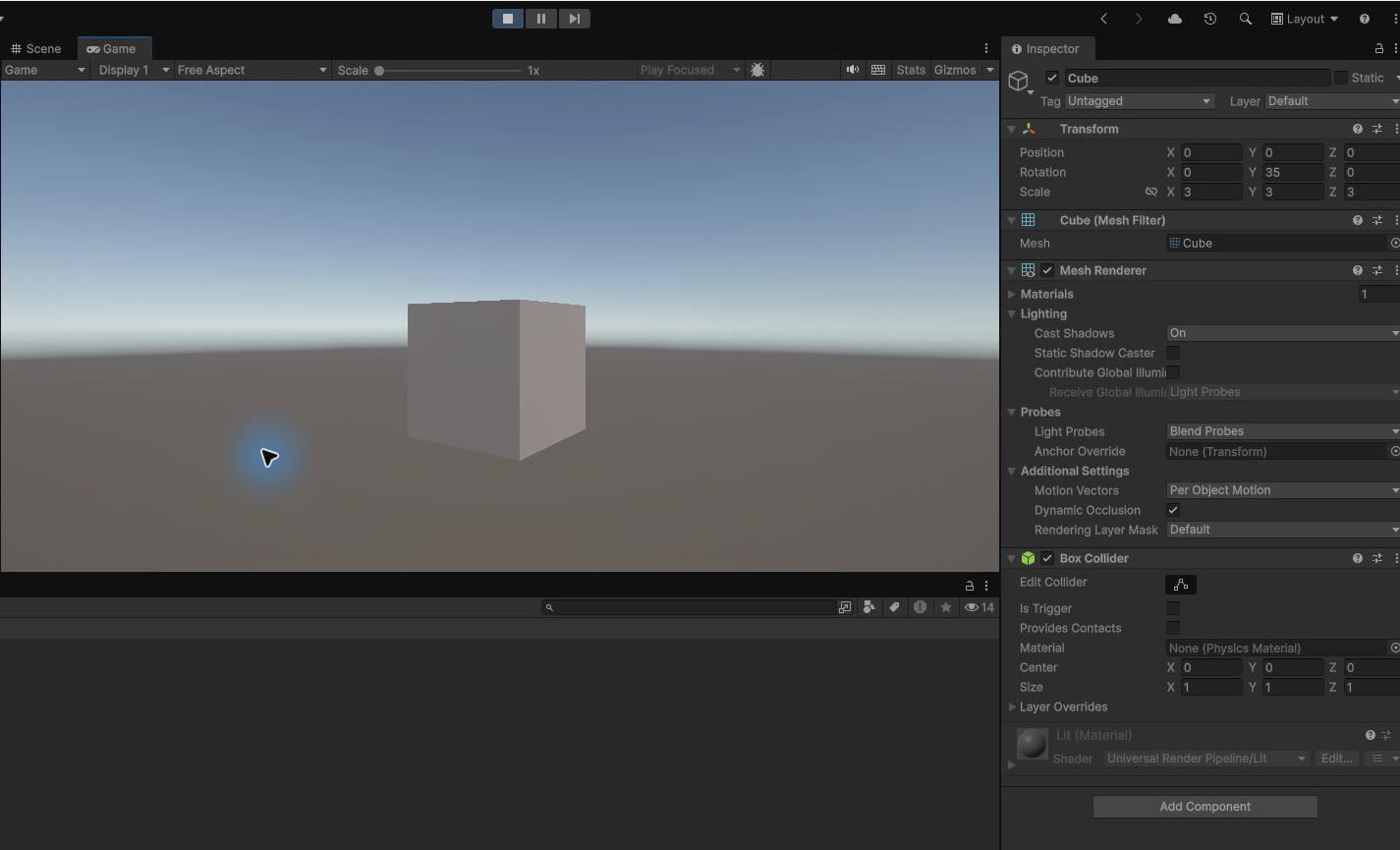 Unity 6.6で実行したCubeサンプルのGameビュー