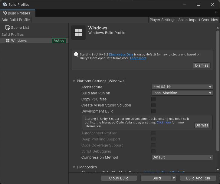 プロジェクト再オープン後もWindowsプロファイルがActive