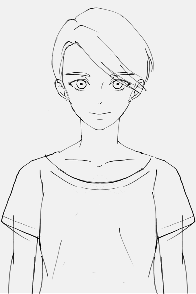 シルエットをもとに描かれたイラストの線画。