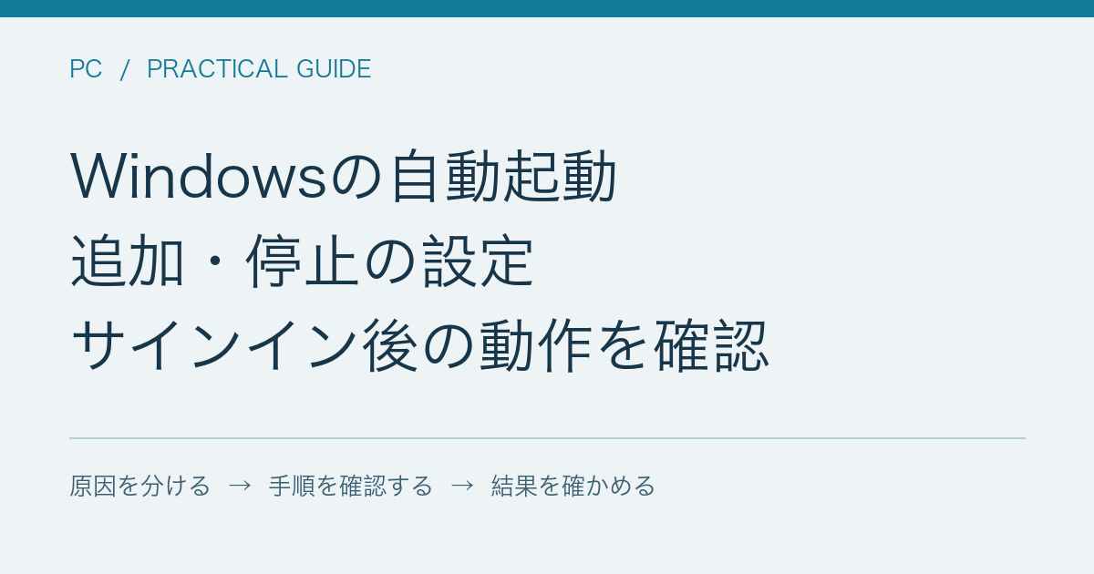 Windowsの自動起動 / 追加・停止の設定 / サインイン後の動作を確認